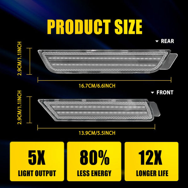 LED Side Marker Light for Chevrolet Camaro 2010-2015, Clear Lens, Amber/Red, Turn Signal