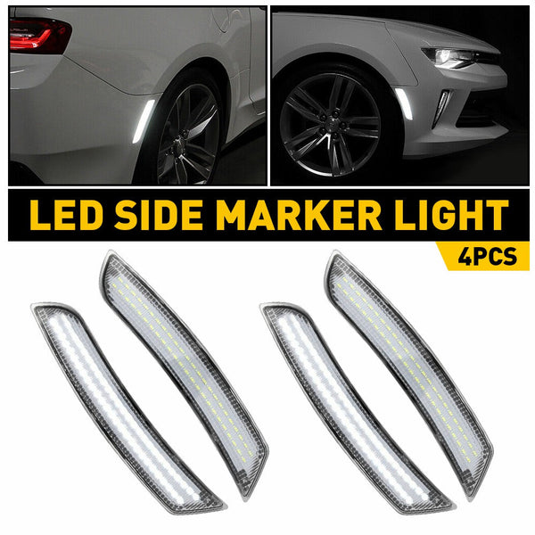 LED Side Marker Light for Chevrolet Camaro 2016-2022, Clear Lens, White, Front & Rear