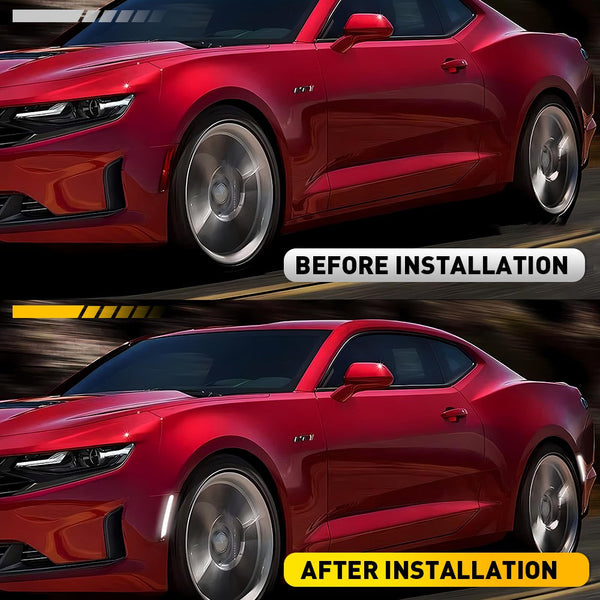 LED Side Marker Light for Chevrolet Camaro 2016-2022, Clear Lens, White, Front & Rear