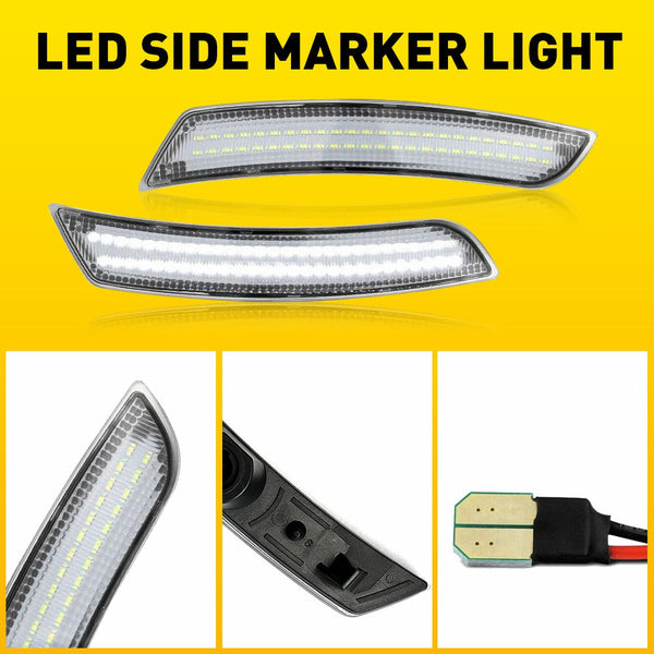 LED Side Marker Light for Chevrolet Camaro 2016-2022, Clear Lens, White, Front & Rear