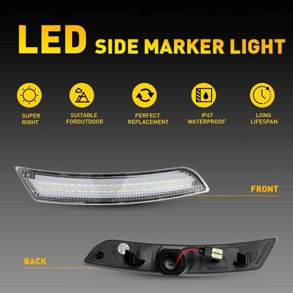 LED Side Marker Light for Chevrolet Camaro 2016-2022, Clear Lens, White, Front & Rear