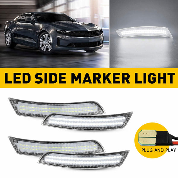 LED Side Marker Light for Chevrolet Camaro 2016-2022, Clear Lens, White, Front & Rear