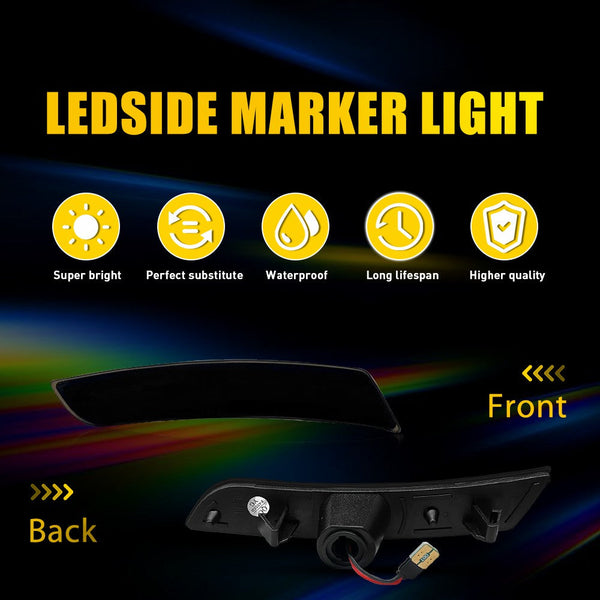 LED Side Marker Light for Chevrolet Camaro 2016-2024, Smoked Lens, White, Front