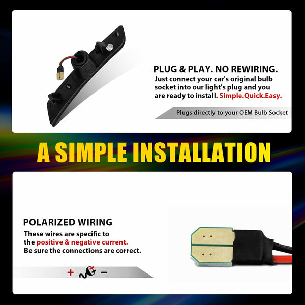 LED Side Marker Light for Chevrolet Camaro 2016-2024, Smoked Lens, White, Front