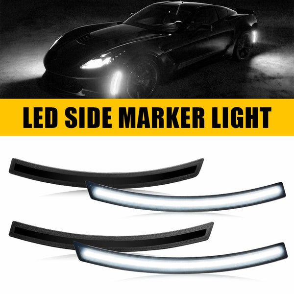 LED Side Marker Light for Chevrolet Corvette C7 2014-2019, Smoked Lens, White LED, Front & Rear