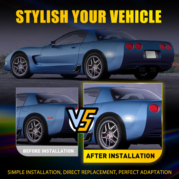 LED Side Marker Light for Chevy Corvette C5 1997-2004, Smoked Lens, White, Rear