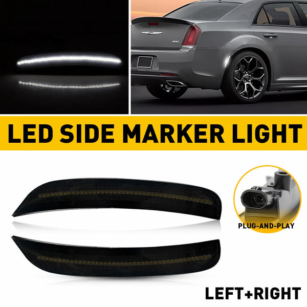 LED Side Marker Light for Chrysler 300 2015-2023, White, Rear, Smoked Lens