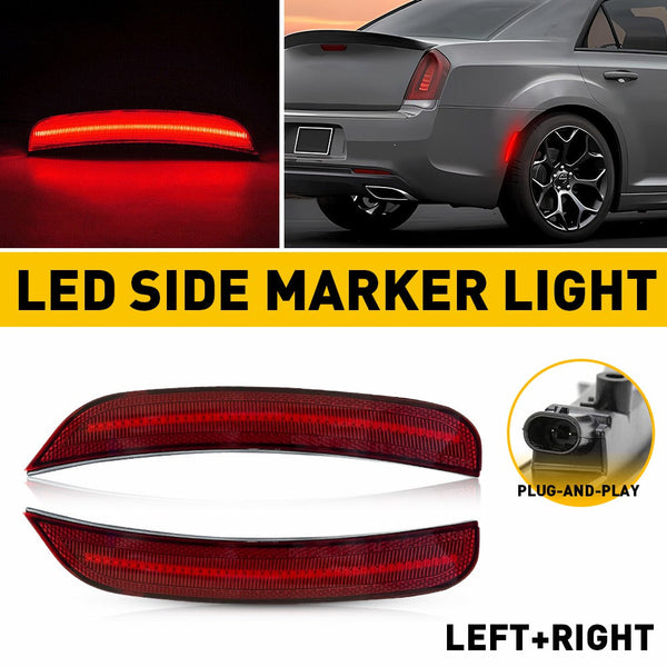 LED Side Marker Light for Chrysler 300 2015-2025, Red Lens, Rear Bumper, L&R