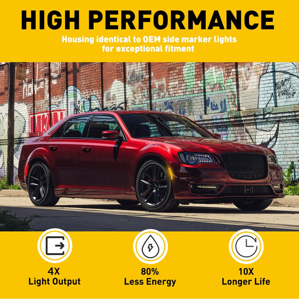 LED Side Marker Light for Chrysler 300 2015-2025, Red Lens, Rear Bumper, L&R