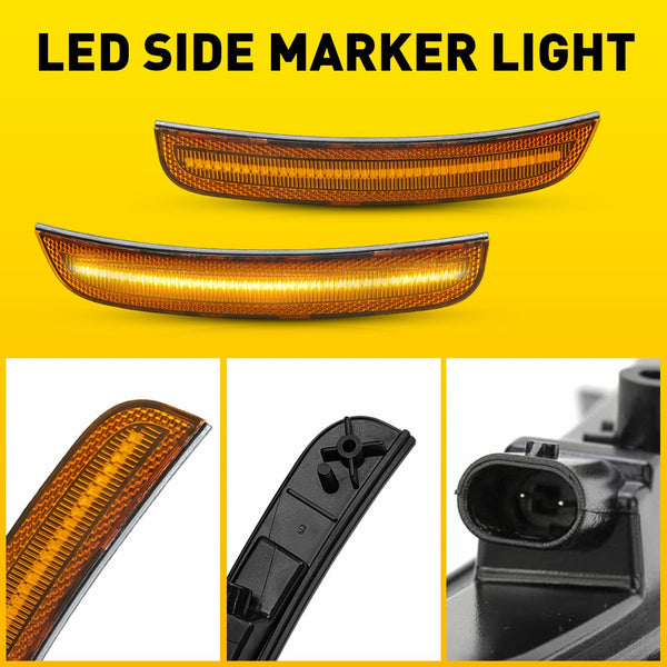 LED Side Marker Light for Chrysler 300/300C 2015-2025, Amber Lens, Front Bumper