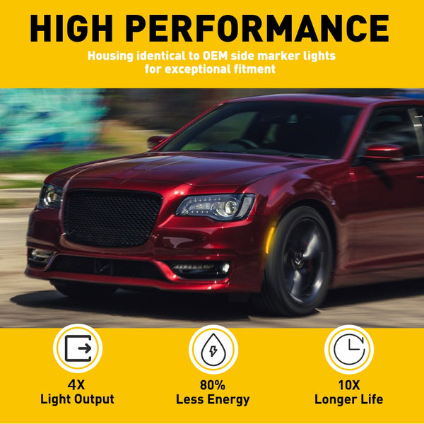 LED Side Marker Light for Chrysler 300/300C 2015-2025, Amber Lens, Front Bumper