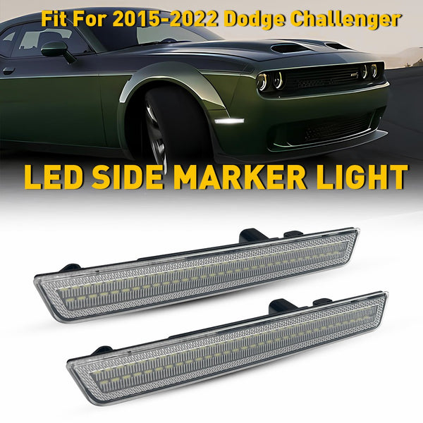 LED Side Marker Light for Dodge Challenger 2015-2022, Clear Lens, Front Bumper