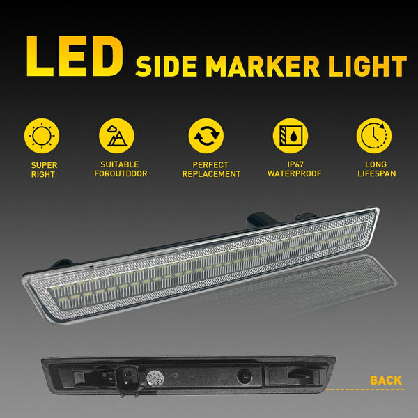 LED Side Marker Light for Dodge Challenger 2015-2022, Clear Lens, Front Bumper