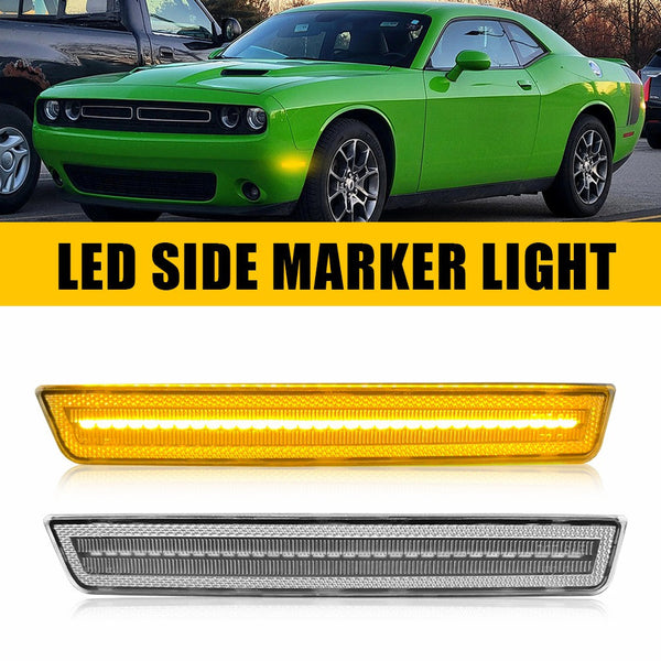 LED Side Marker Light for Dodge Challenger 2015-2023, Clear Lens, Amber, Front