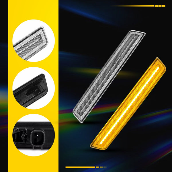LED Side Marker Light for Dodge Challenger 2015-2023, Clear Lens, Amber, Front
