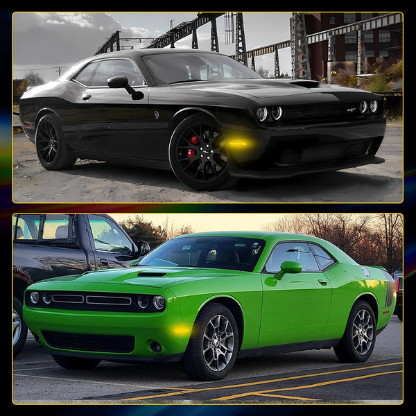 LED Side Marker Light for Dodge Challenger 2015-2023, Clear Lens, Amber, Front