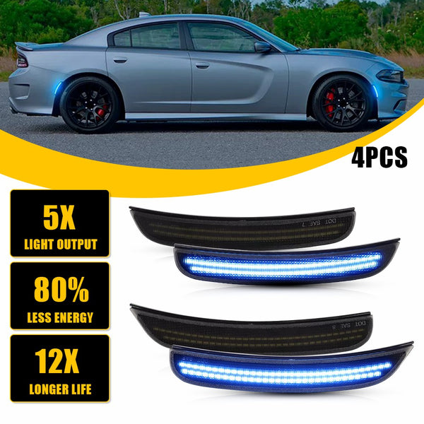 LED Side Marker Light for Dodge Charger 2015-2022, Blue, Front & Rear Fender