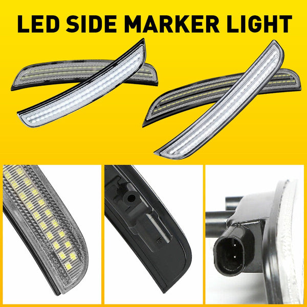 LED Side Marker Light for Dodge Charger 2015-2022, Clear Lens, White, Front & Rear