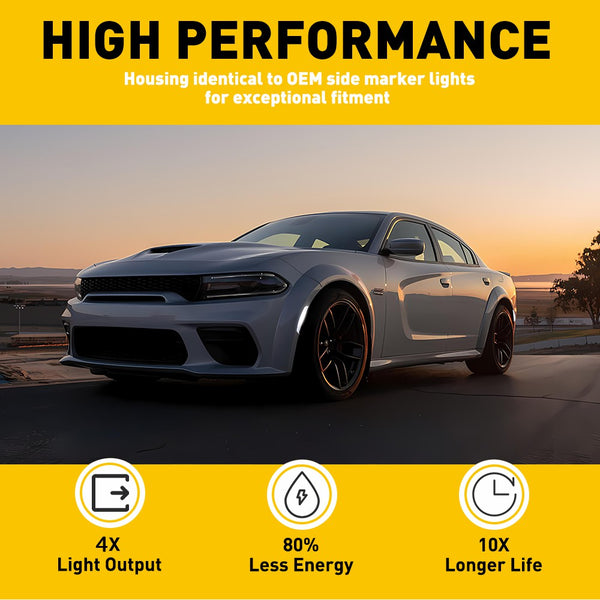 LED Side Marker Light for Dodge Charger 2015-2022, Clear Lens, White, Front & Rear