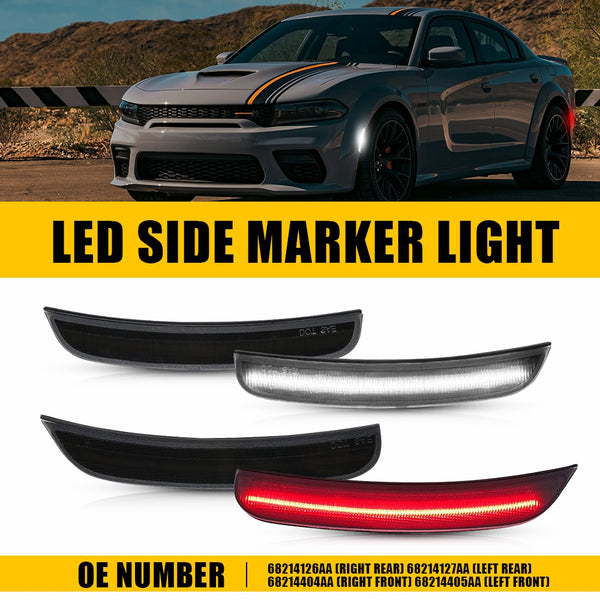LED Side Marker Light for Dodge Charger 2015-2022, Red/White, Front & Rear, Left & Right