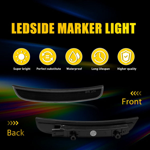 LED Side Marker Light for Dodge Charger 2015-2022, Smoked Lens, White, Front Bumper