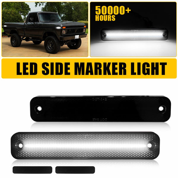 LED Side Marker Light for Ford Bronco/F-Series/E-Series, Smoked Lens, White, Turn Signal