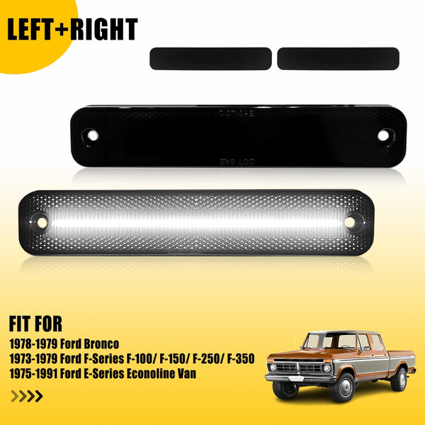 LED Side Marker Light for Ford Bronco/F-Series/E-Series, Smoked Lens, White, Turn Signal