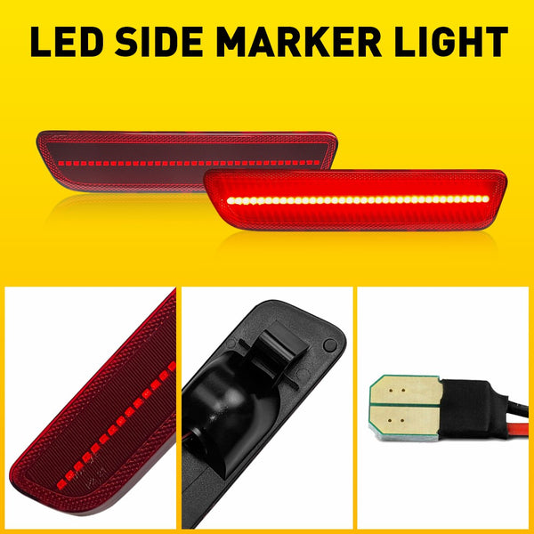LED Side Marker Light for Ford Mustang 2005-2009, Red Lens, Rear L&R