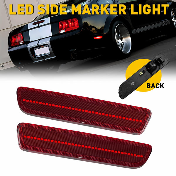LED Side Marker Light for Ford Mustang 2005-2009, Red Lens, Rear L&R