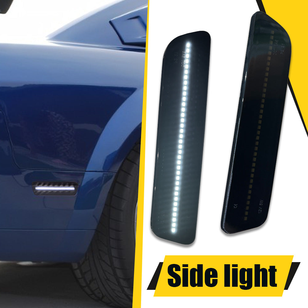 LED Side Marker Light for Ford Mustang 2005-2009, Smoked Lens, Cold White