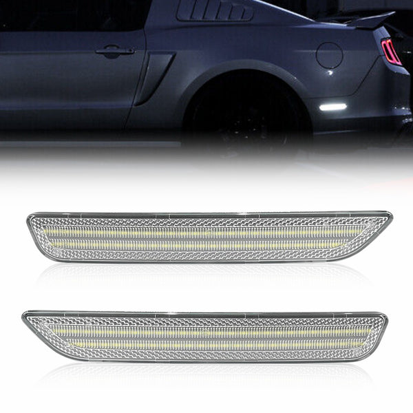 LED Side Marker Light for Ford Mustang 2010-2014, Clear Lens, White, Rear