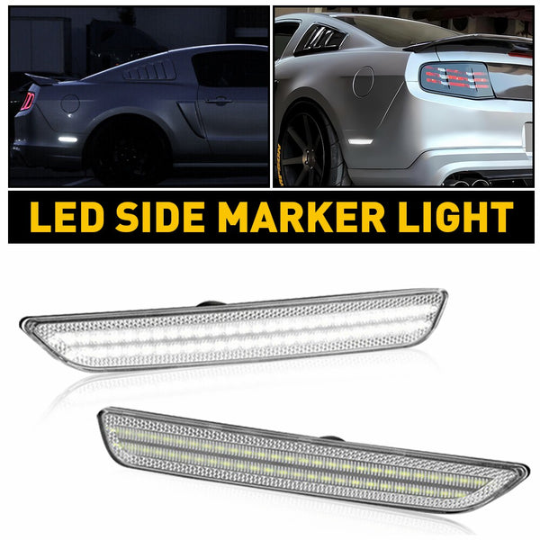 LED Side Marker Light for Ford Mustang 2010-2014, Clear Lens, White, Rear
