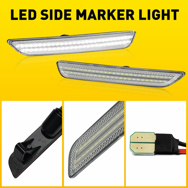 LED Side Marker Light for Ford Mustang 2010-2014, Clear Lens, White, Rear