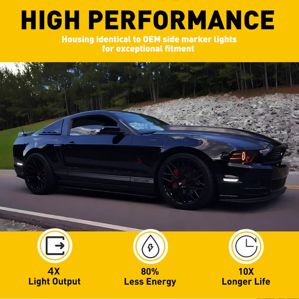 LED Side Marker Light for Ford Mustang 2010-2014, Clear Lens, White, Rear