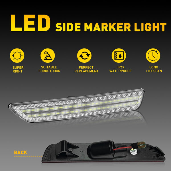 LED Side Marker Light for Ford Mustang 2010-2014, Clear Lens, White, Rear