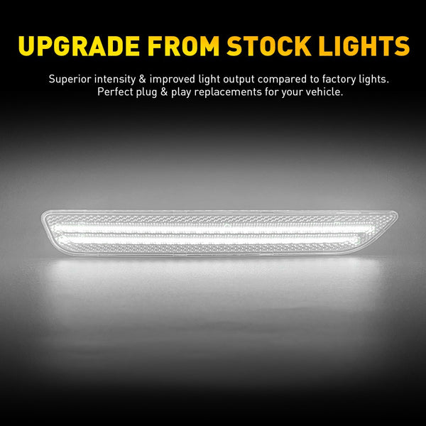 LED Side Marker Light for Ford Mustang 2010-2014, Clear Lens, White, Rear