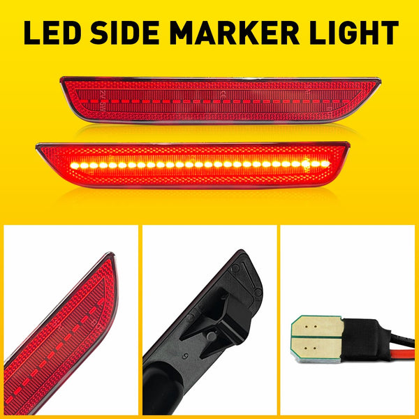 LED Side Marker Light for Ford Mustang 2010-2014, Red, Rear Bumper