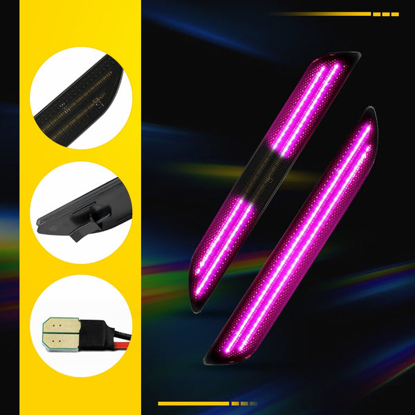 LED Side Marker Light for Ford Mustang 2015-2023, Dynamic Turn Signal, Purple, Bumper