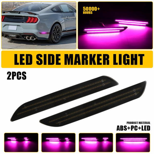 LED Side Marker Light for Ford Mustang 2015-2023, Dynamic Turn Signal, Purple, Bumper