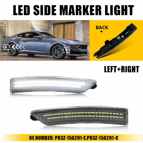 LED Side Marker Light for Ford Mustang 2024-2025, Cold White, Front & Rear