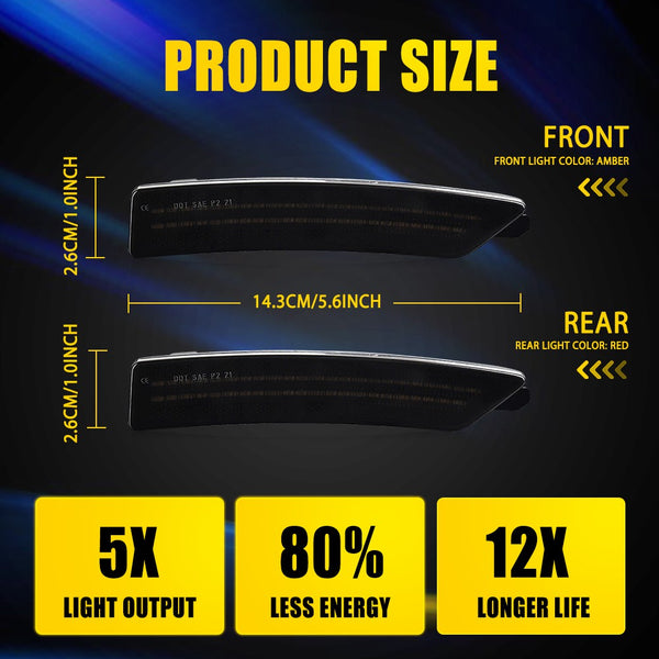 LED Side Marker Light for Ford Mustang S650 2024-2025, Smoked Lens, Amber/Red