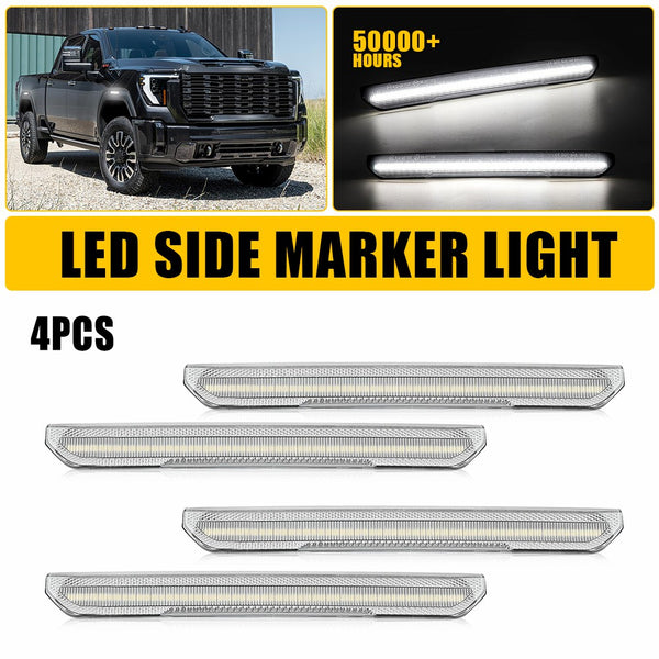 LED Side Marker Light for GMC Sierra 2500/3500 HD 2020-2023, White, Front & Rear