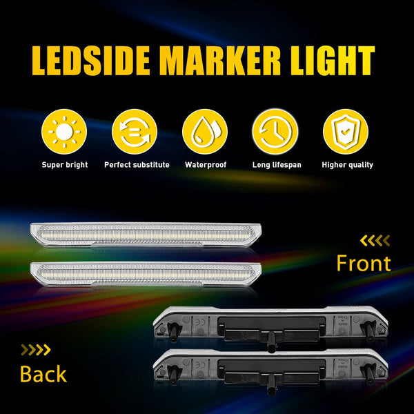 LED Side Marker Light for GMC Sierra 2500/3500 HD 2020-2023, White, Front & Rear