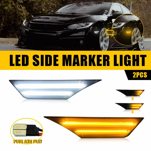 LED Side Marker Light for Honda Civic 2016-2021, Amber/White, Dynamic Turn Signal