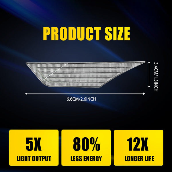 LED Side Marker Light for Honda Civic 2016-2021, Clear Lens, Switchback Sequential