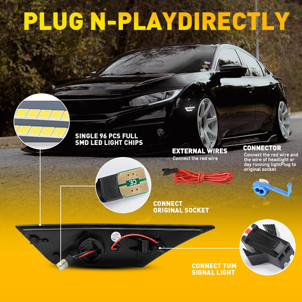 LED Side Marker Light for Honda Civic 2016-2021, Sequential Switchback Turn Signal