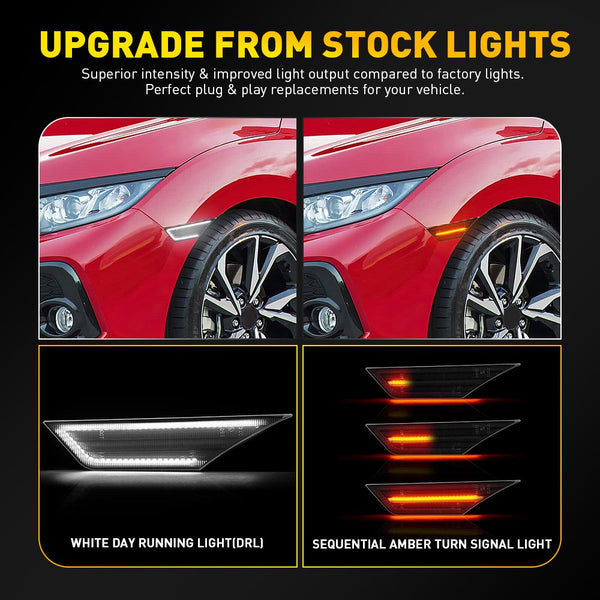 LED Side Marker Light for Honda Civic 2016-2021, Sequential Switchback Turn Signal