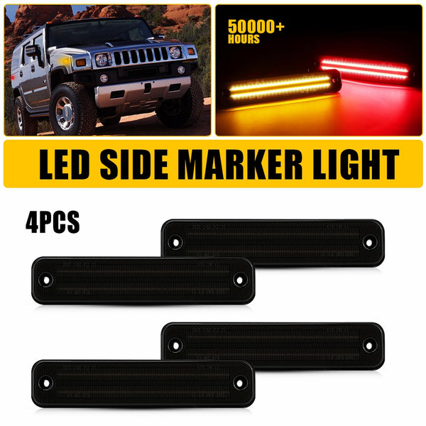 LED Side Marker Light for Hummer H2 2003-2009, Smoked Lens, Amber/Red, Front & Rear