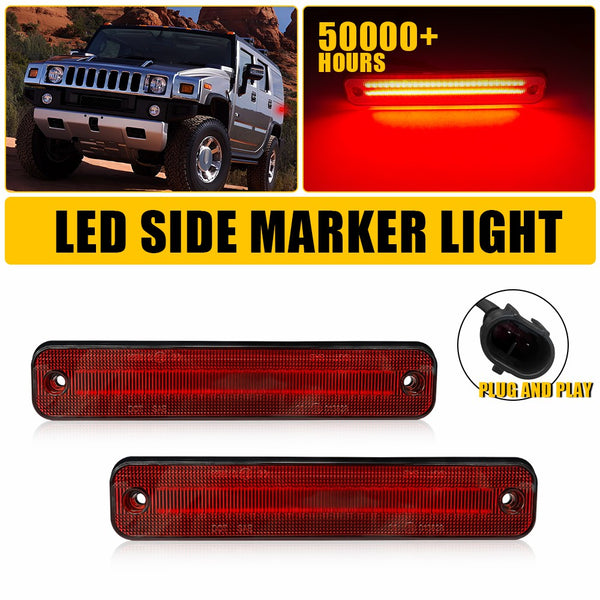 LED Side Marker Light for Hummer H2 2003-2009, Smoked Lens, Red, Rear