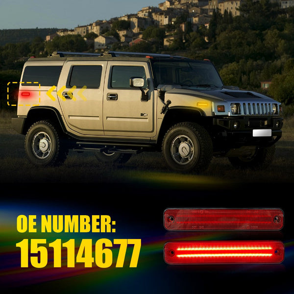 LED Side Marker Light for Hummer H2 2003-2009, Smoked Lens, Red, Rear